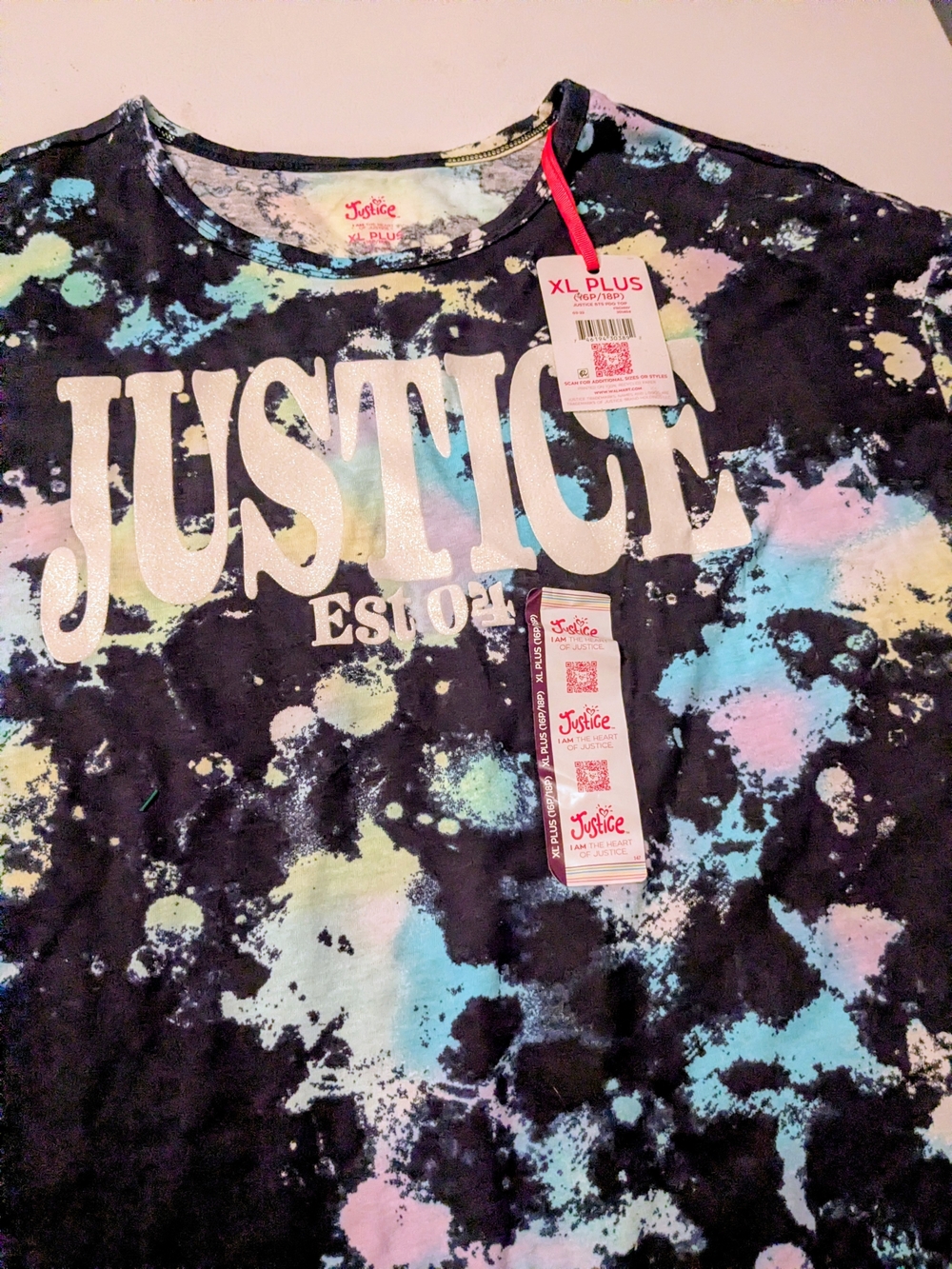 Justice Girls' Black Tie-Dye Logo Tee - XL Plus